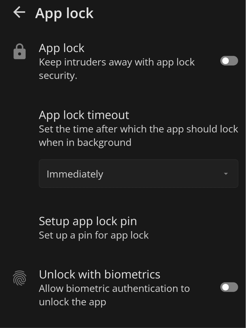 Setting up app lock in Notesnook