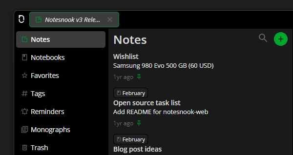 Themed title bar in Forevernote Dark theme.