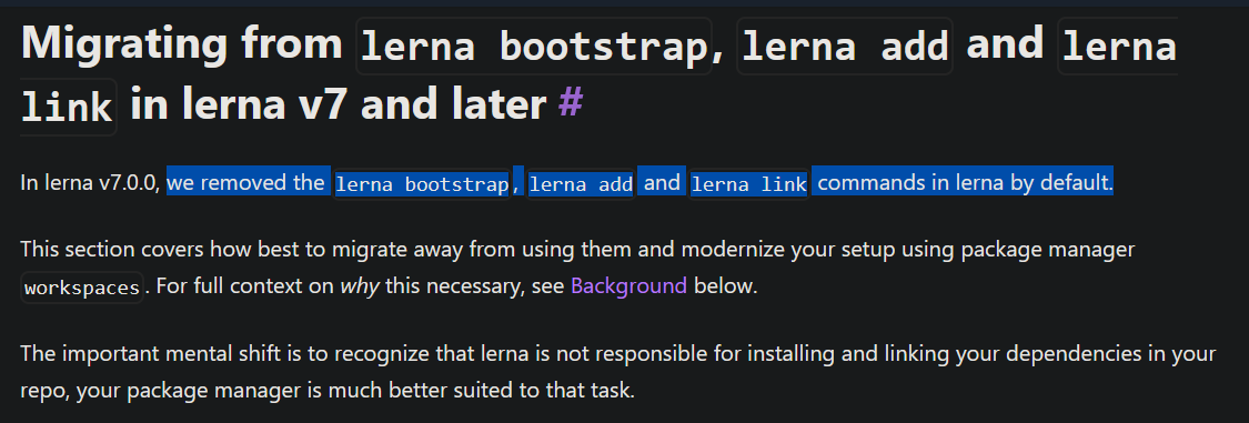 Lerna is getting rid of lerna add and lerna bootstrap commands in v7.