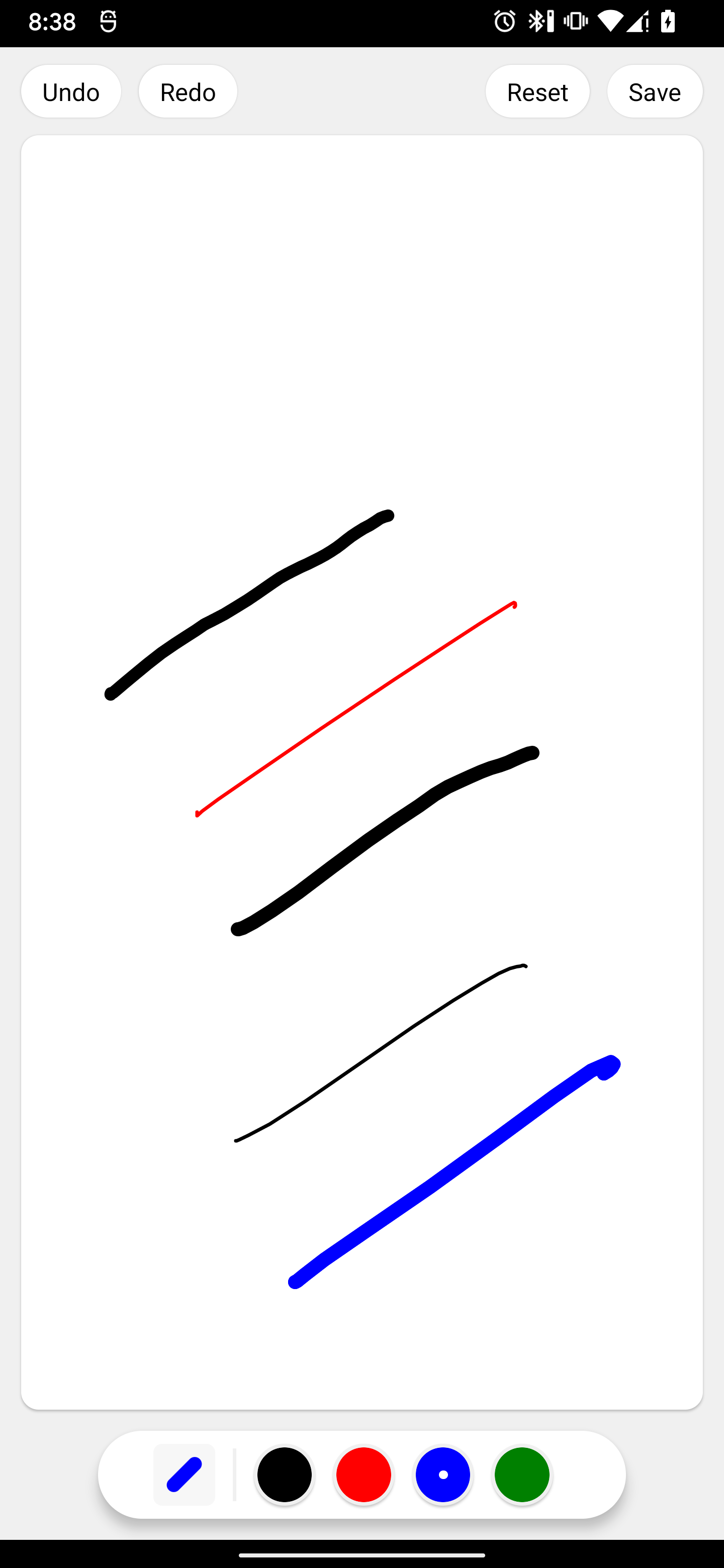 Various lines with different strokes drawn on the canvas using React Native Skia