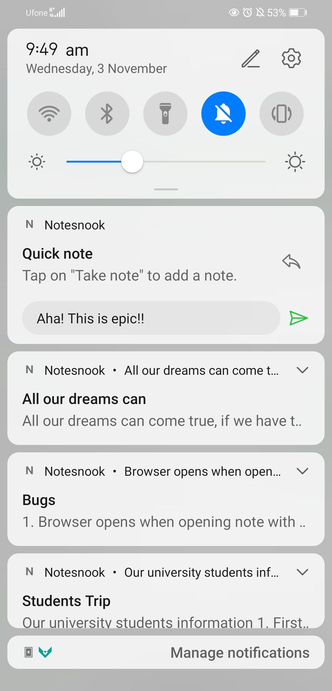 Take notes from notifications in Notesnook