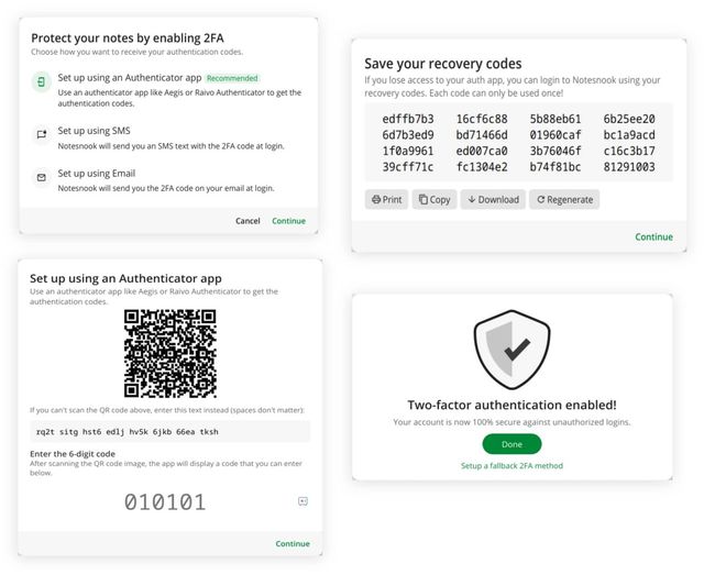 2FA setup steps in Notesnook