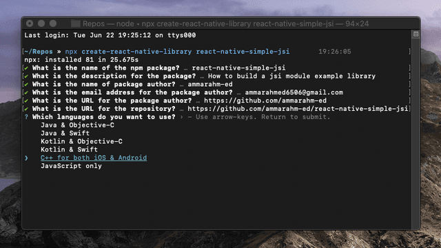 Generating a native module with cli