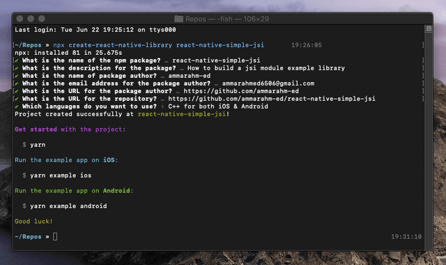 Generating a native module with cli